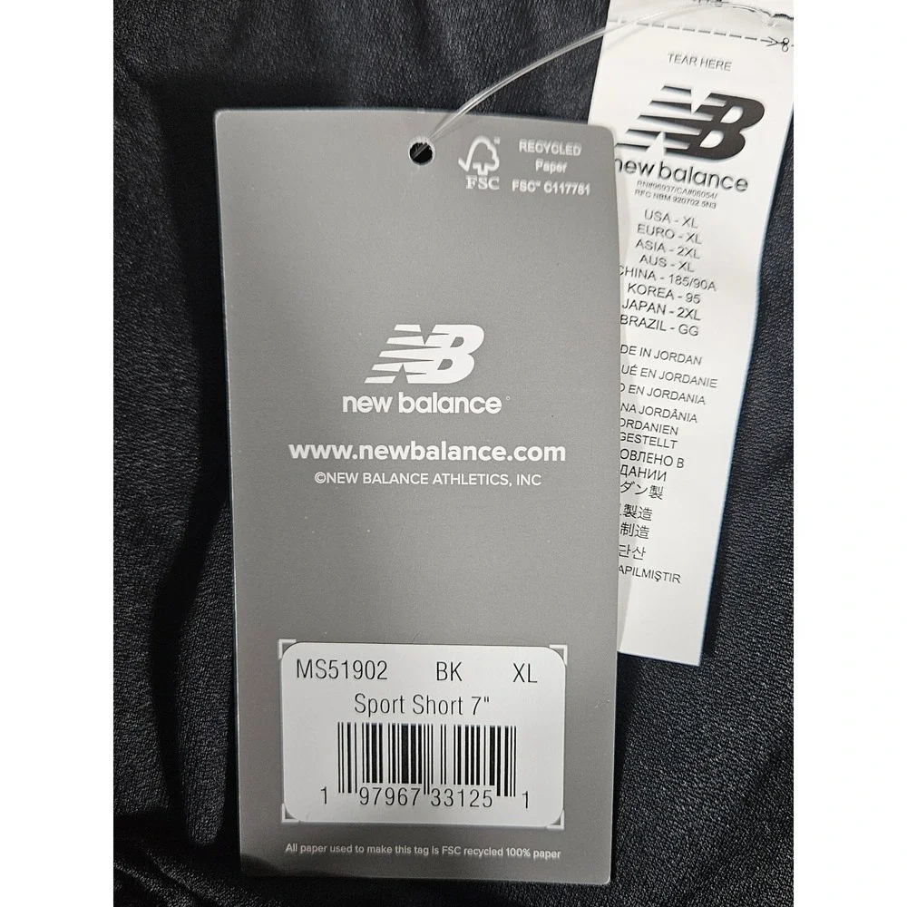 New Balance Mens Sport Short 7 Inch Black XL MS51902 BK Running Training NEW